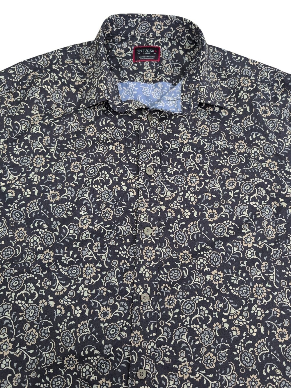 UNTUCKIT Palermo Short Sleeve Floral Shirt Navy Blue Men's Large